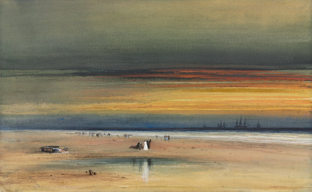 Plážová scéna při západu slunce, c. 1865-1870. od James Hamilton