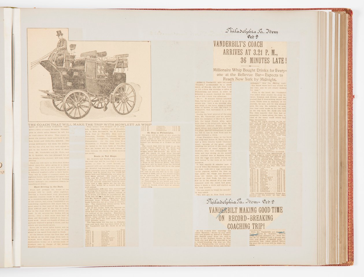 Pamětní zápisník dokumentující závod trenérů z New Yorku do Philadelphie z roku 1901, který lámal rekordy a zase zpět od James Hazen Hyde
