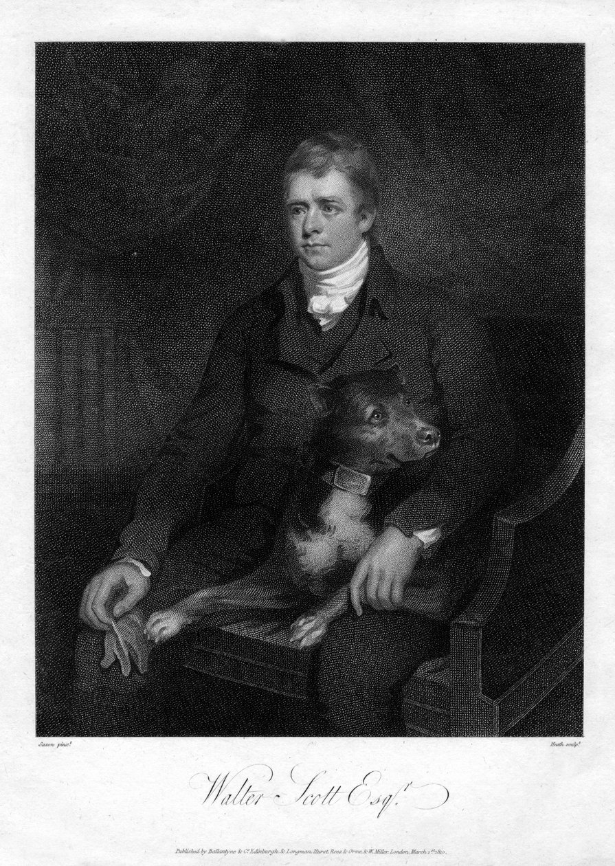Sir Walter Scott, 1. Baronet, plodný skotský historický romanopisec a básník, 1810 od James Heath
