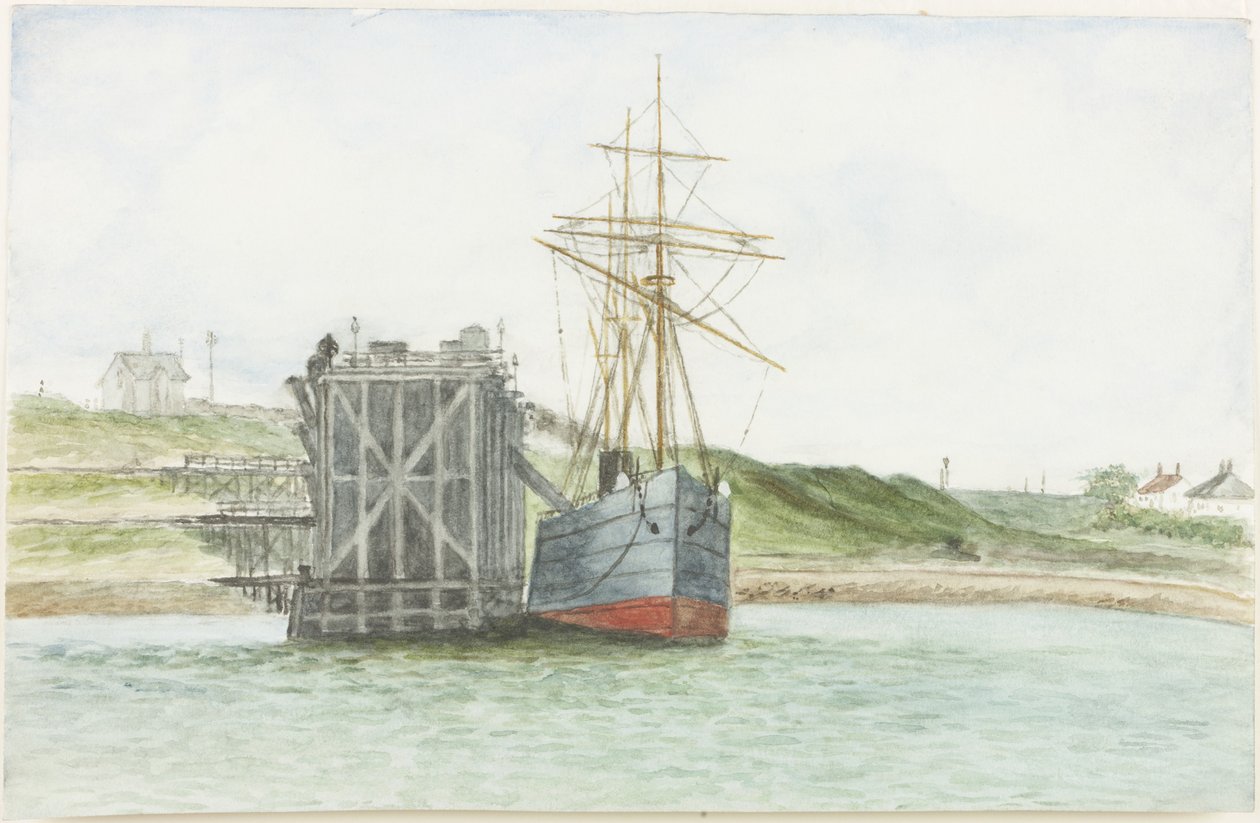 Albert Edward Docks. The S.S. Willkarnman (akvarel, tělová barva a tužka na papíře) od James Henry Cleet