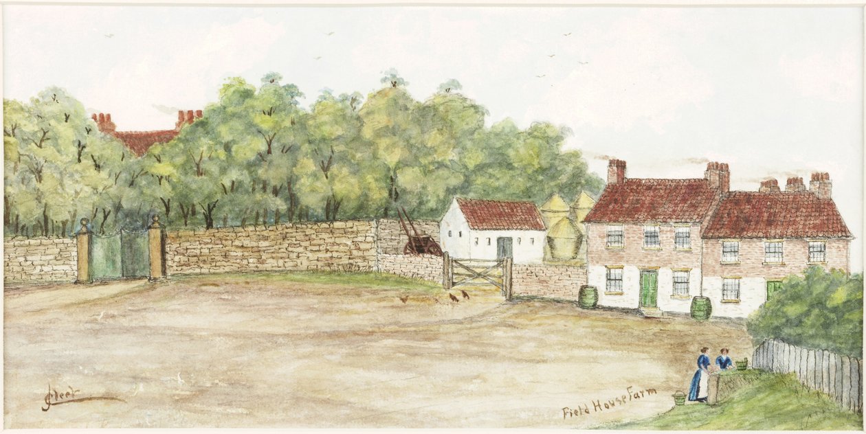 Field House Farm (akvarel, tělová barva a inkoust na papíře) od James Henry Cleet