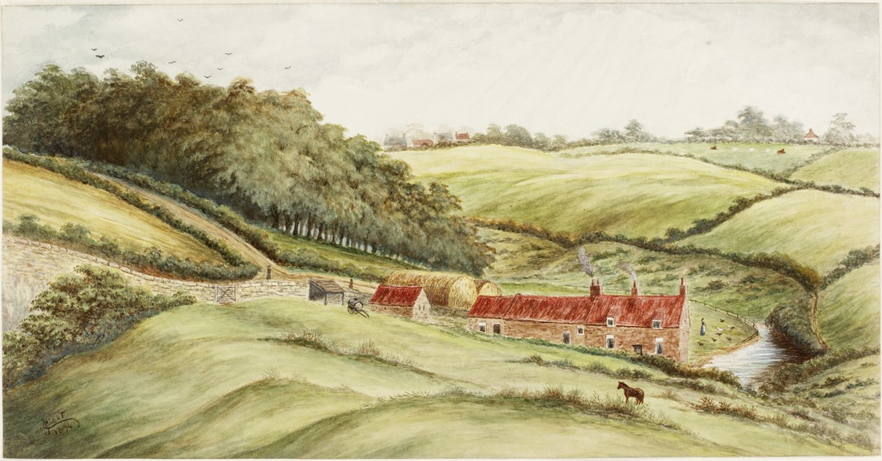 Hedworth Farm (akvarel, tělová barva a tužka na papíře) od James Henry Cleet
