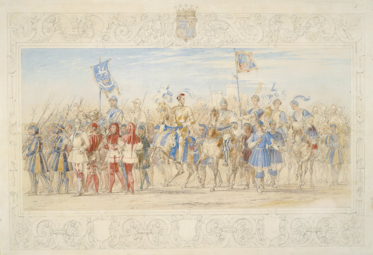 Archibald William Montgomerie, hrabě z Eglintonu, Lord of the Tournament (tužka, čb a tělová barva na papíře) od James Henry Nixon