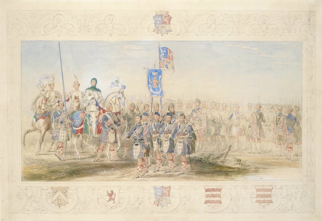 Baron Glenlyon, rytíř Gael, 1839 (tužka, wc, kvaš a zlatá barva na papíře) od James Henry Nixon