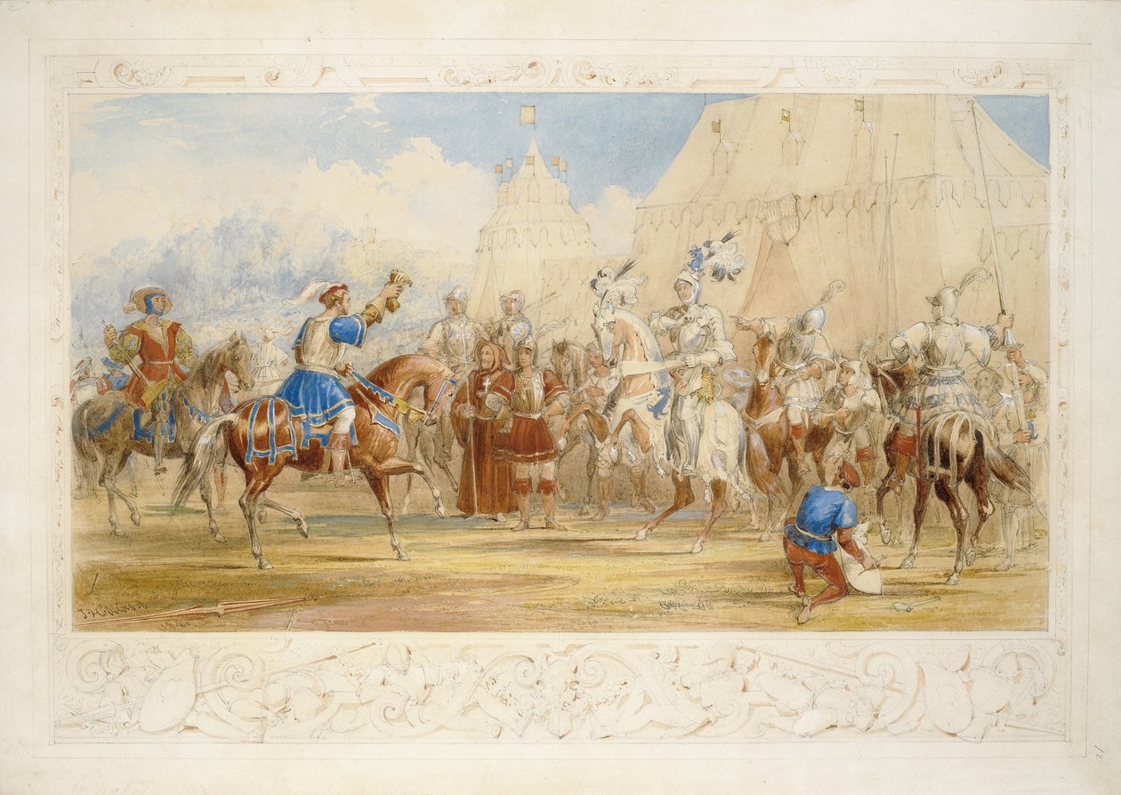 The Challenge, 1841 (tužka, wc a barva karoserie na papíře) od James Henry Nixon