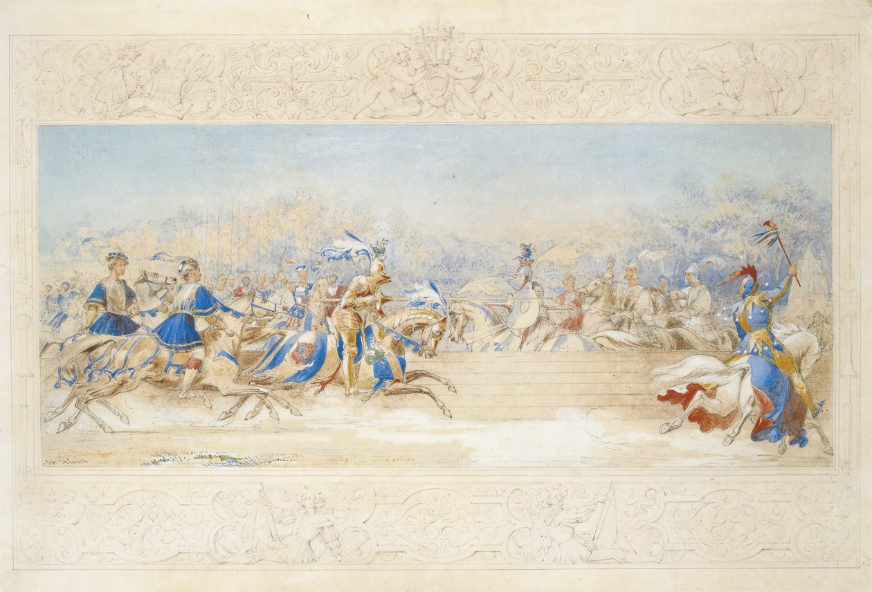 The Joust (tužka, wc a tělová barva na papíře) od James Henry Nixon