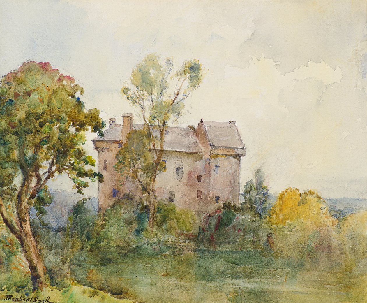Hrad Claypotts (akvarel) od James Herbet Snell