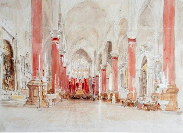 Interiér kostela San Giovanni e Paolo, Benátky (wc přes grafit na papíře) od James Holland