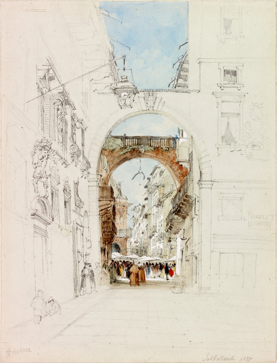 Piazza dei Signori, Verona (tužka a akvarel na papíře (tkaní)) od James Holland