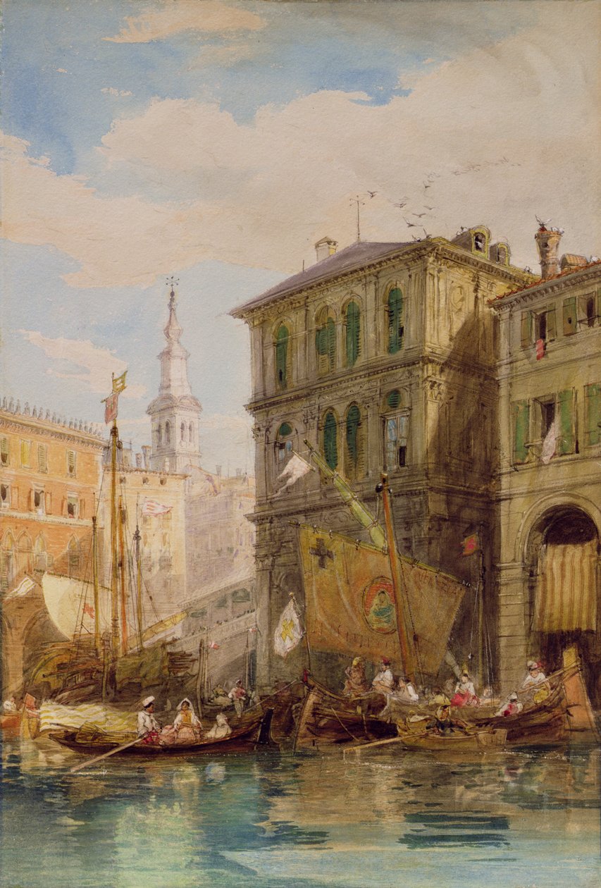 Palazzo Dei Camerlinghi, Benátky, kolem 1835-55 (tužka a akvarel) od James Holland