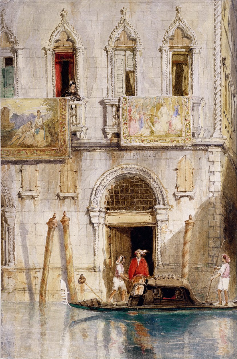 Kroky Palazzo Foscari, Benátky, 1844 (tužka, inkoust, kvaš a wc na papíře) od James Holland