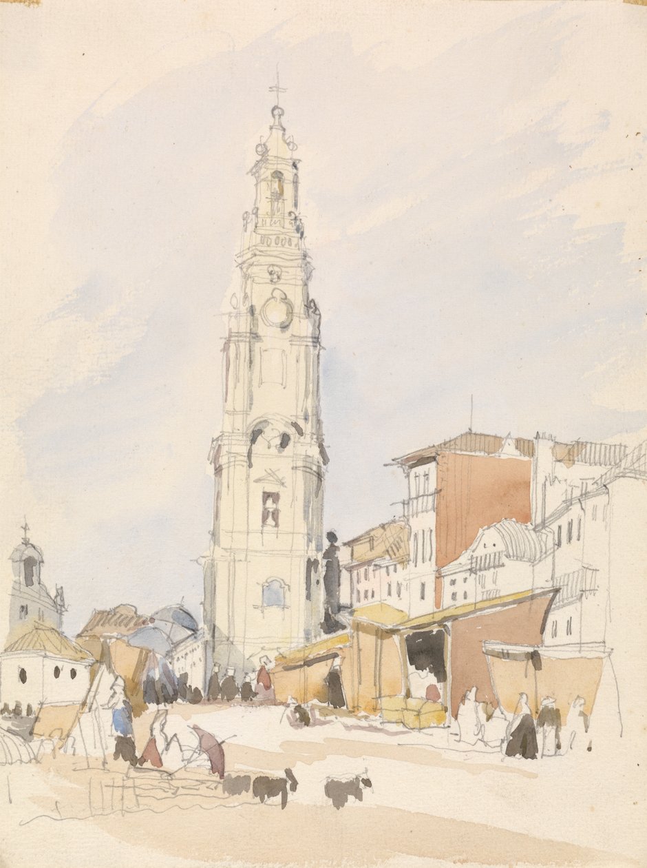 The Tower of the Clergy, Porto (wc nad grafitem na papíře) od James Holland