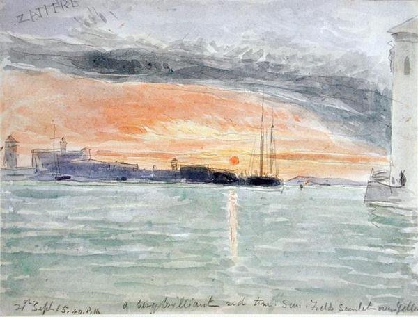 The Zattere, Sunset (wc přes grafit na papíře) od James Holland