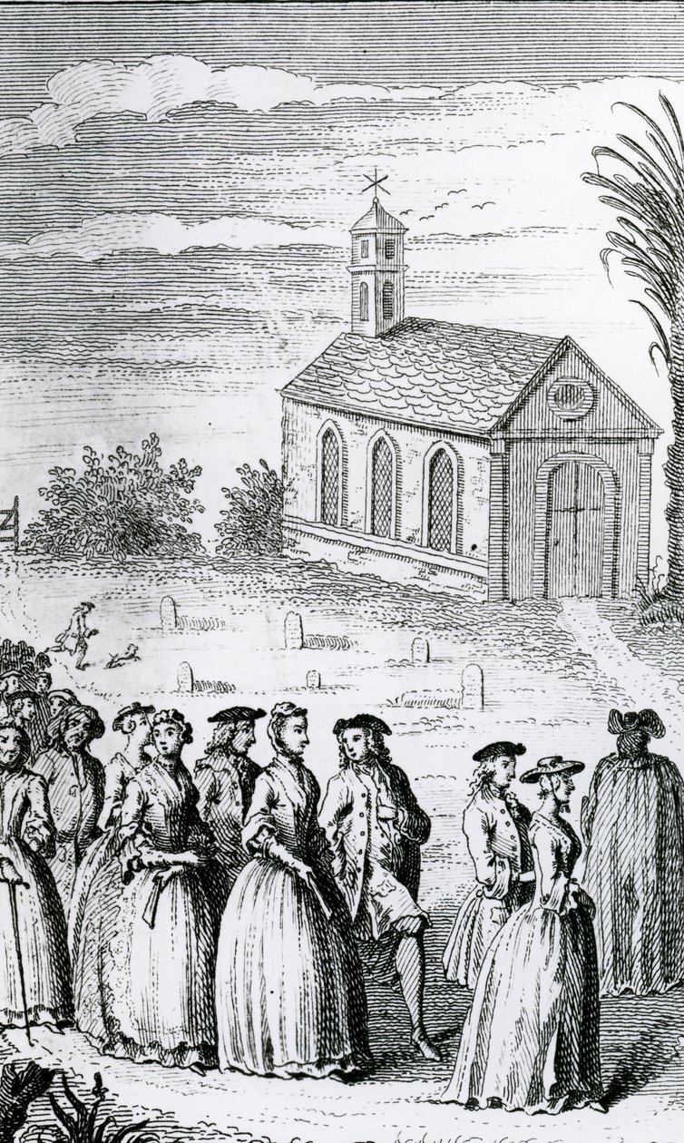 Ilustrace z „Historie dobrodružství Josepha Andrewse a jeho přítele pana Abrahama Adamse“ od Henryho Fieldinga, vydané v roce 1742 od James Hulett