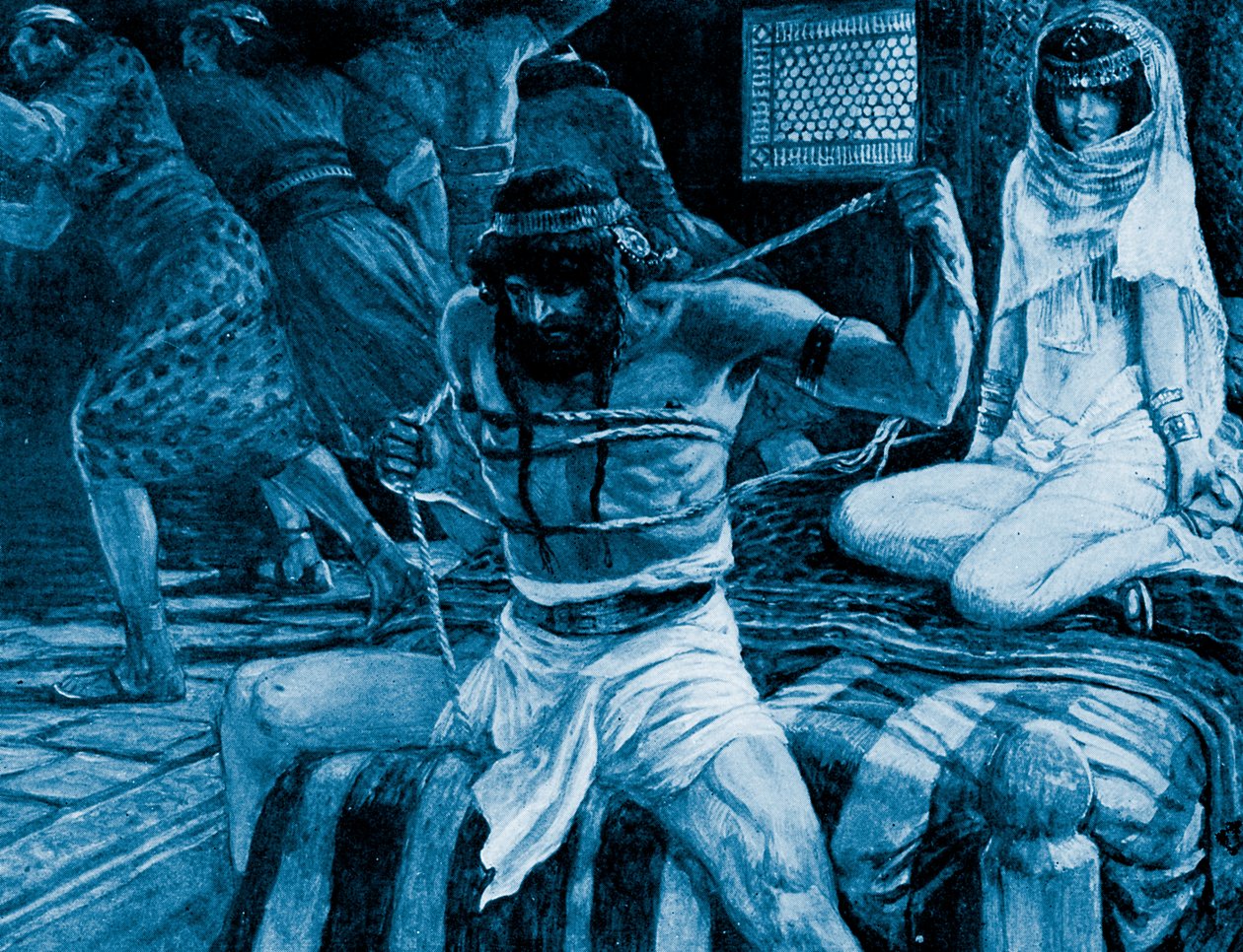 Samson si láme provazy od J James Tissot - Bible od James Jacques Joseph (after) Tissot