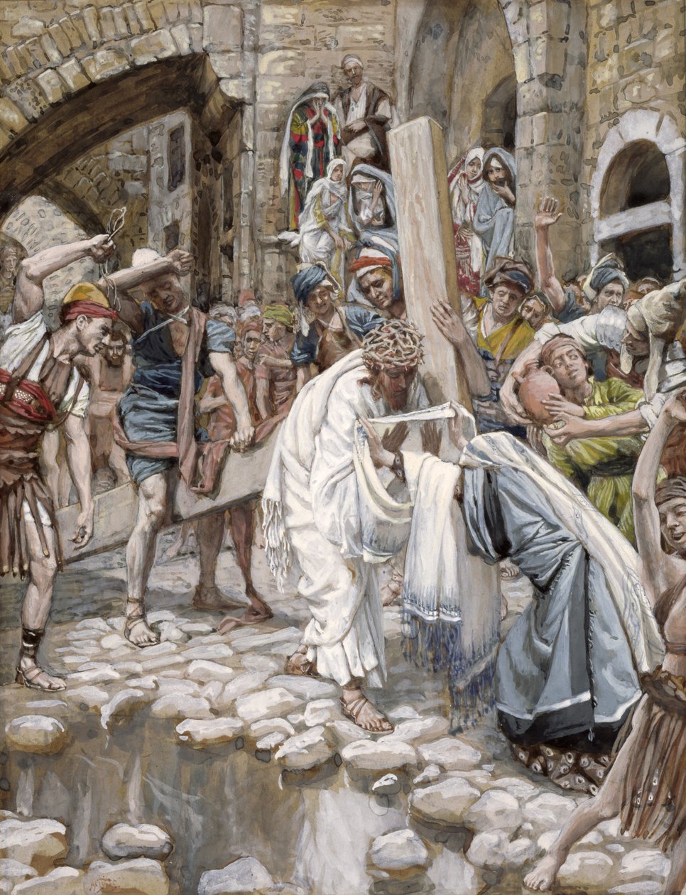 A Holy Woman Wipes the Face of Jesus, ilustrace pro The Life of Christ, c.1886-94 (wc & kvaš na kartonu) od James Jacques Joseph Tissot