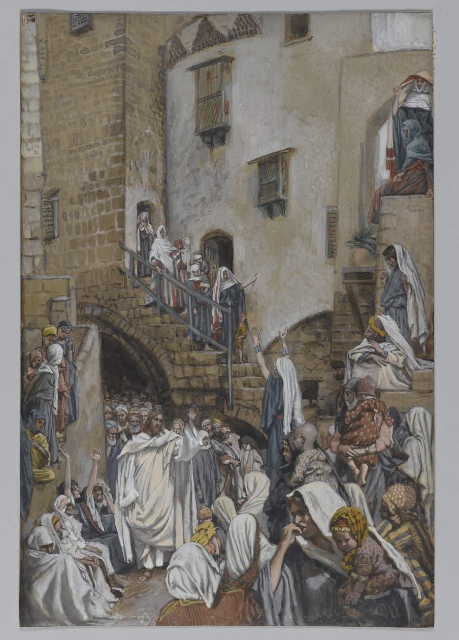 Žena křičí v davu, ilustrace ze Života našeho Pána Ježíše Krista, 1886-94 (wc přes grafit na papíře) od James Jacques Joseph Tissot