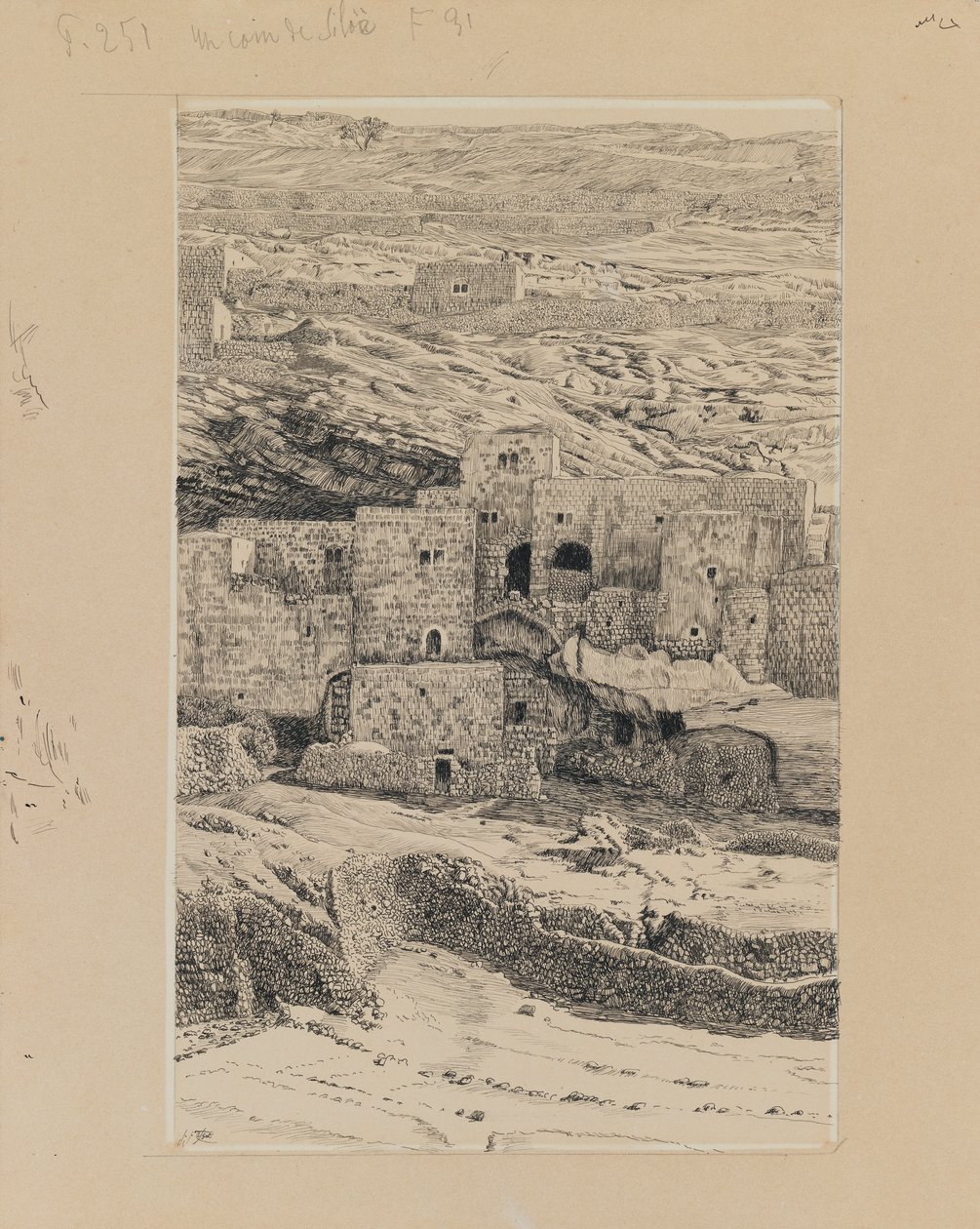 Roh vesnice Siloam, ilustrace ze Života našeho Pána Ježíše Krista (inkoust a grafit na kartonu) od James Jacques Joseph Tissot
