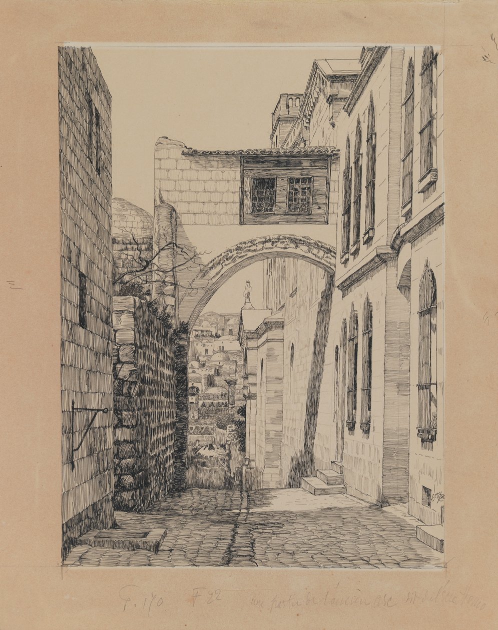 Část antického oblouku zvaného Ecce Homo, ilustrace ze Života našeho Pána Ježíše Krista (inkoust a grafit na kartonu) od James Jacques Joseph Tissot