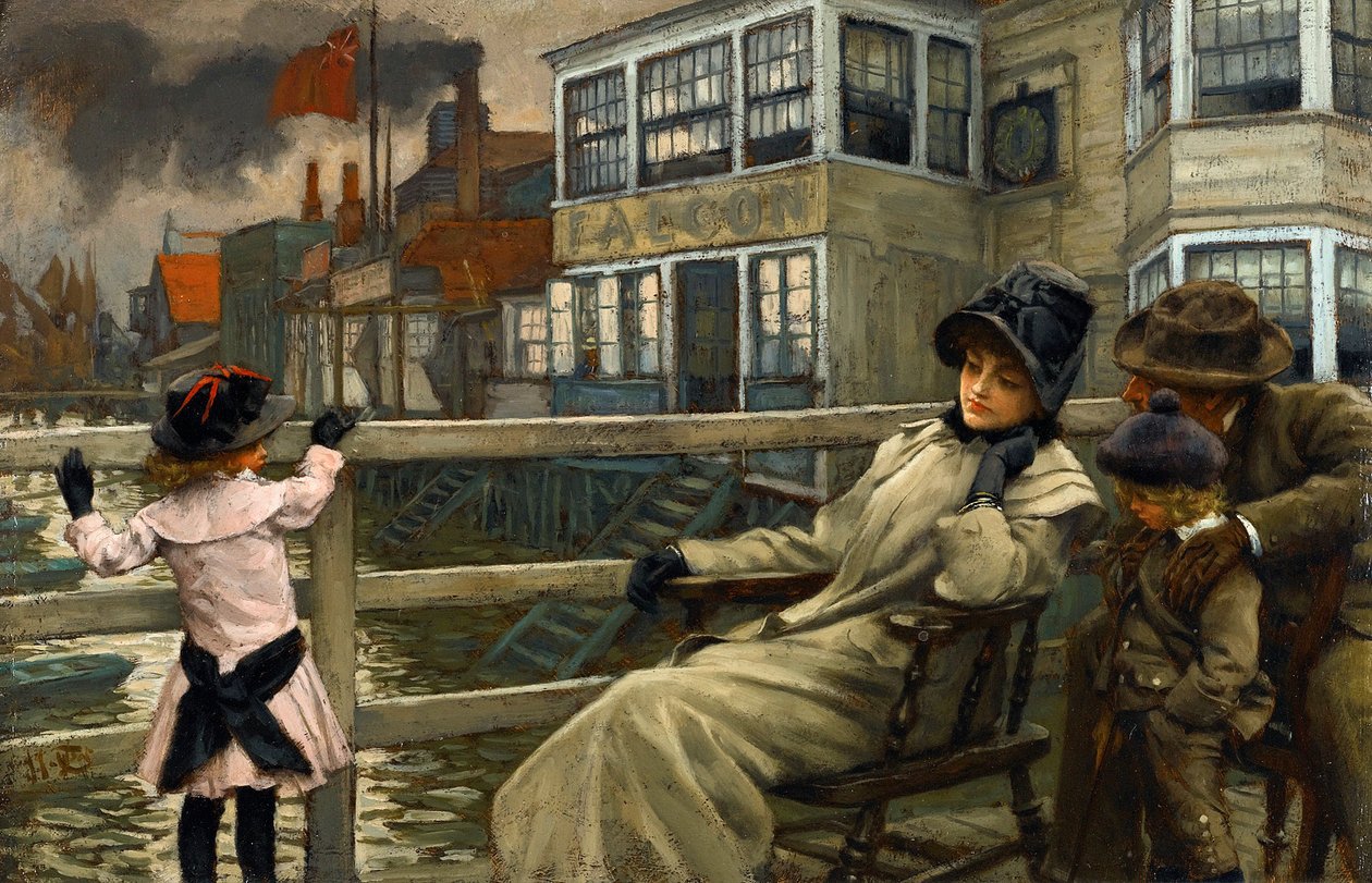 Akademické umění: Čekání na trajekt par Tissot, James Jacques Joseph (1836-1902). Olej na dřevě, 22,5x32,5. Soukromá sbírka od James Jacques Joseph Tissot