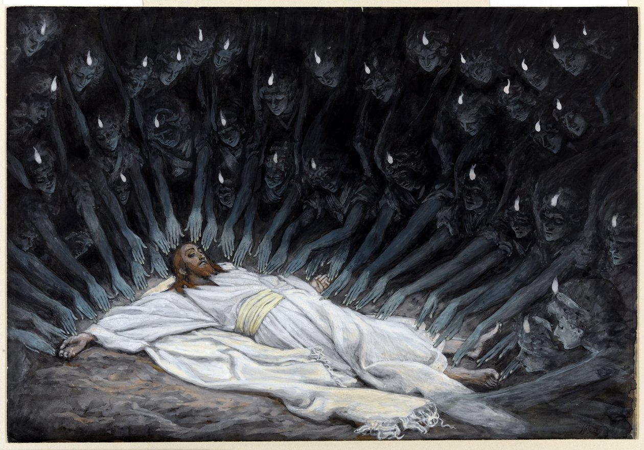 Andělé přišli a sloužili mu, ilustrace pro Život Krista, cca 1886-94 (wc a kvaš na kartonu) od James Jacques Joseph Tissot