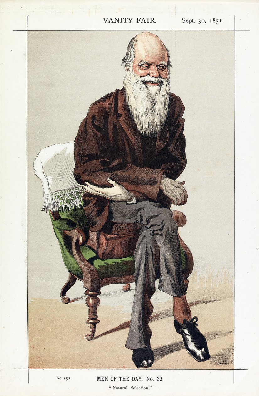 Charles Darwin, Muži dne, č. 33, Přírodní výběr, z Vanity Fair, hospoda. 1871 od James Jacques Joseph Tissot