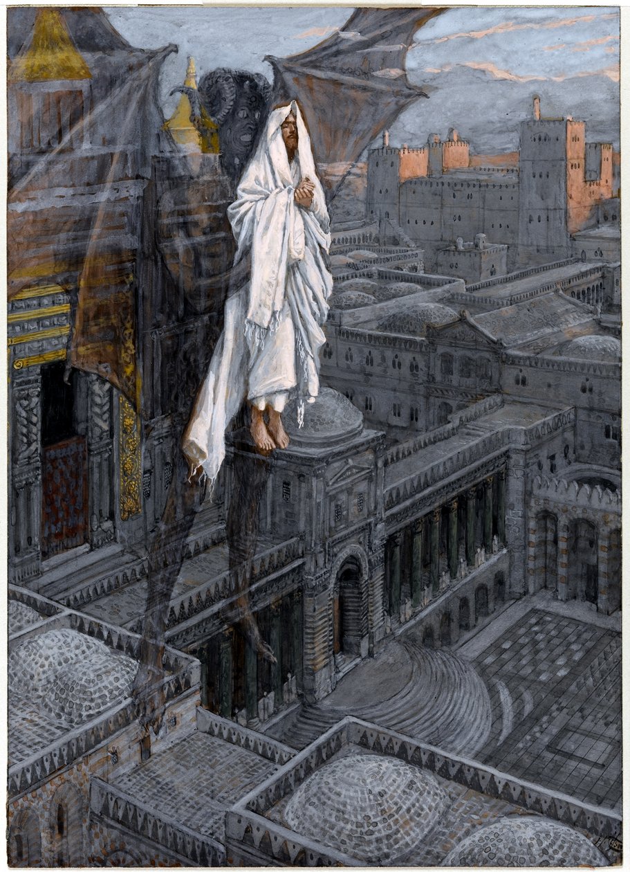Christ Borne Up to a Pinnacle of the Temple, ilustrace pro The Life of Christ, c.1884-96 (wc & kvaš na kartonu) od James Jacques Joseph Tissot