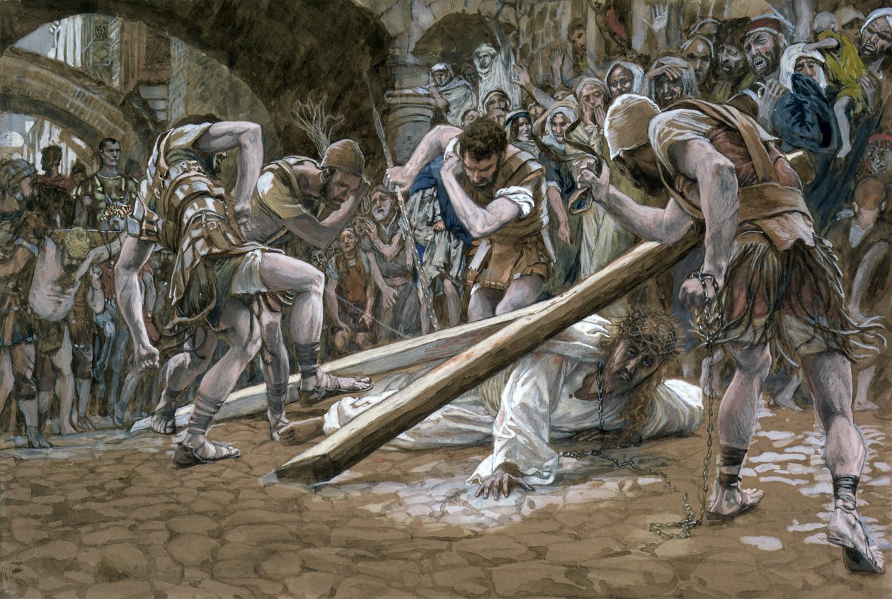 Kristus padá pod křížem, ilustrace pro The Life of Christ, c.1884-96 (wc & kvaš na kartonu) od James Jacques Joseph Tissot