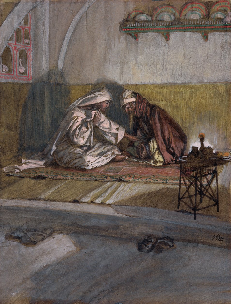 Kristus mluví s Nikodémem, ilustrace pro The Life of Christ, c.1886-94 (wc & kvaš na kartonu) od James Jacques Joseph Tissot