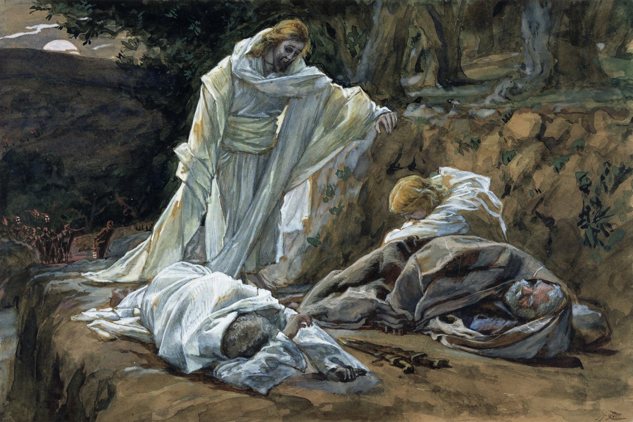 Can You Not Watch with Me One Hour?, ilustrace pro The Life of Christ, c.1886-94 (wc & kvaš na kartonu) od James Jacques Joseph Tissot