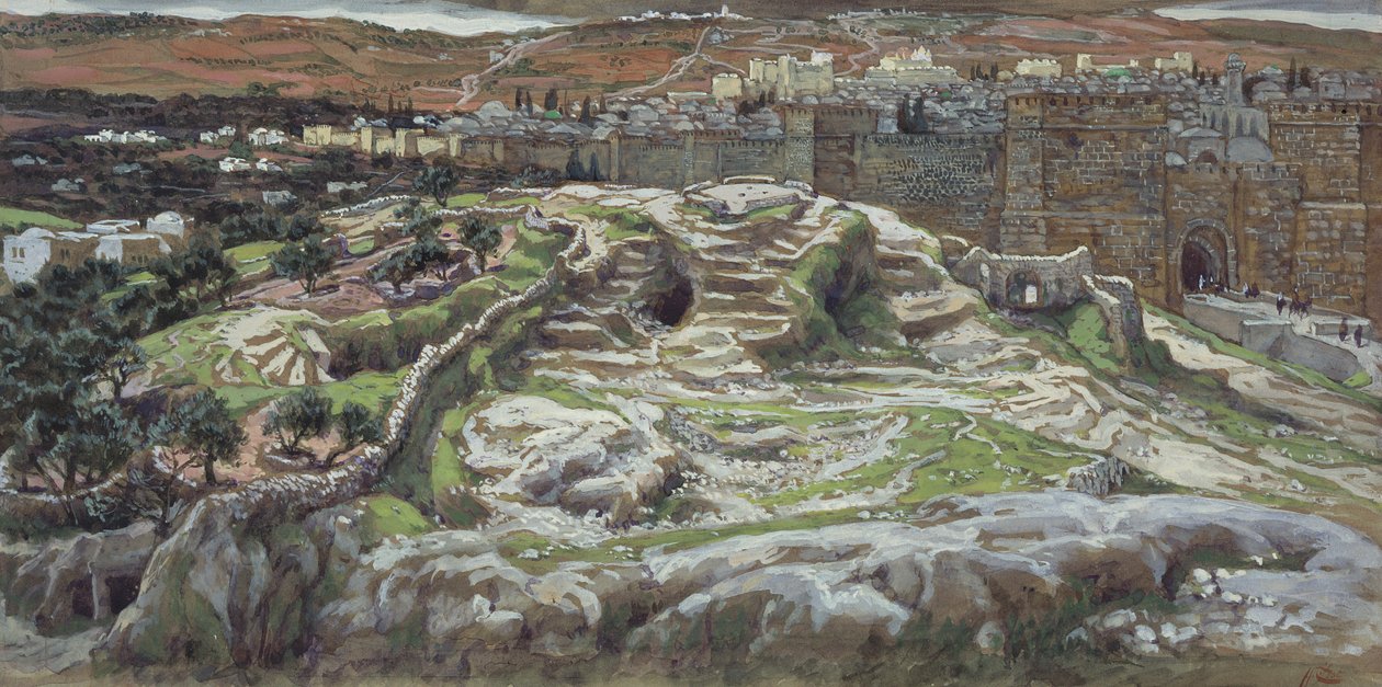 Golgota a Boží hrob v době našich pánů, ilustrace pro Život Kristův, cca 1886-94 (wc a kvaš na kartonu) od James Jacques Joseph Tissot