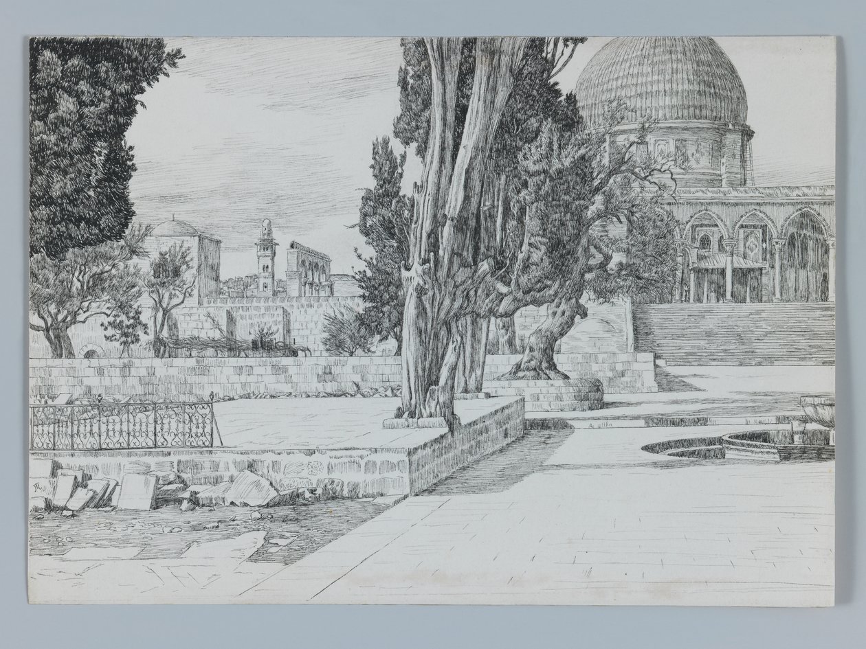 Haram, mešita Es-Sakrah, ilustrace ze Života našeho Pána Ježíše Krista (pero a inkoust na tkaném papíře) od James Jacques Joseph Tissot