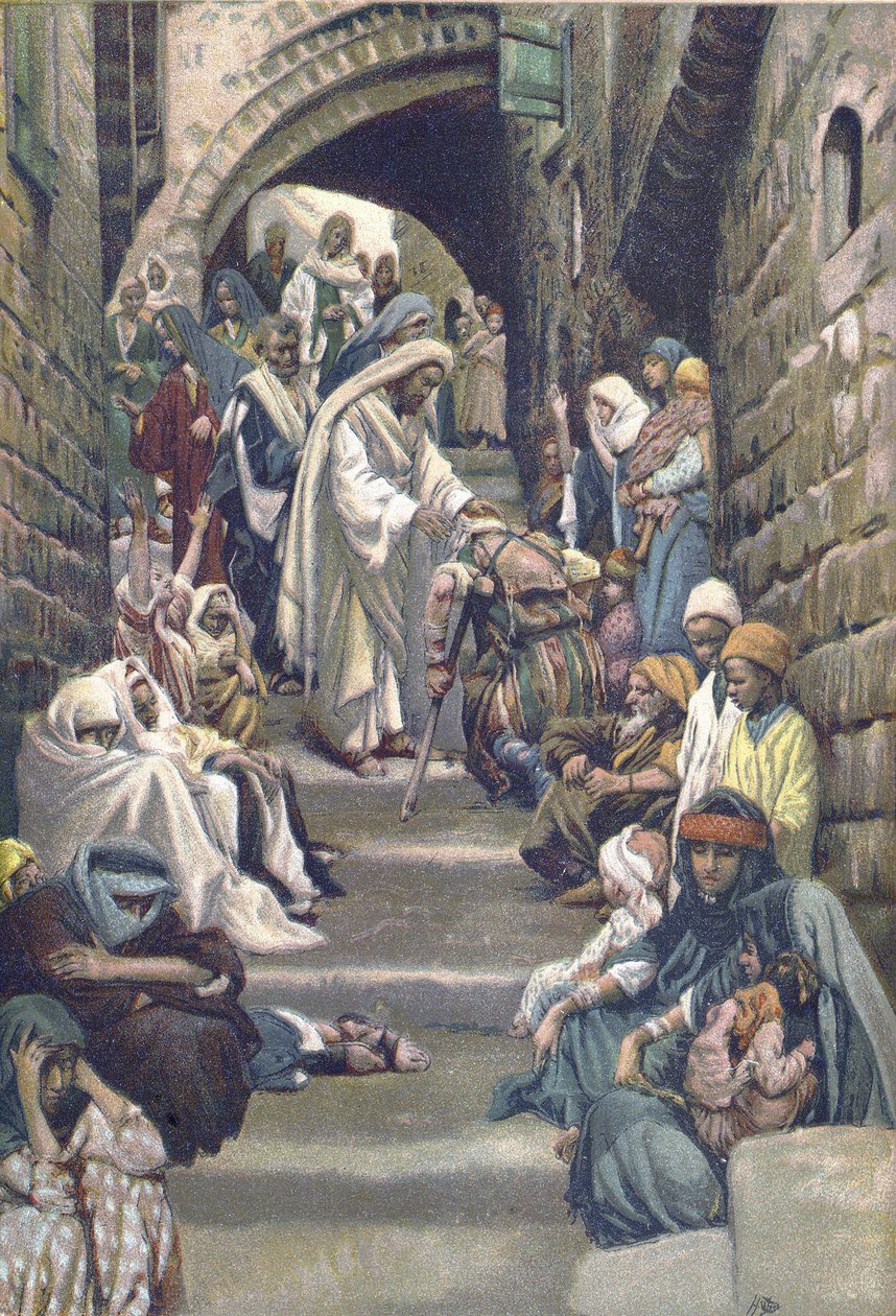Ve vesnicích mu byli přivedeni nemocní – z „“Života našeho Pána Ježíše Krista““ – 1899 James Tissot – La vie de notre seigneur Jesus Christ, Jacques Joseph od James Jacques Joseph Tissot