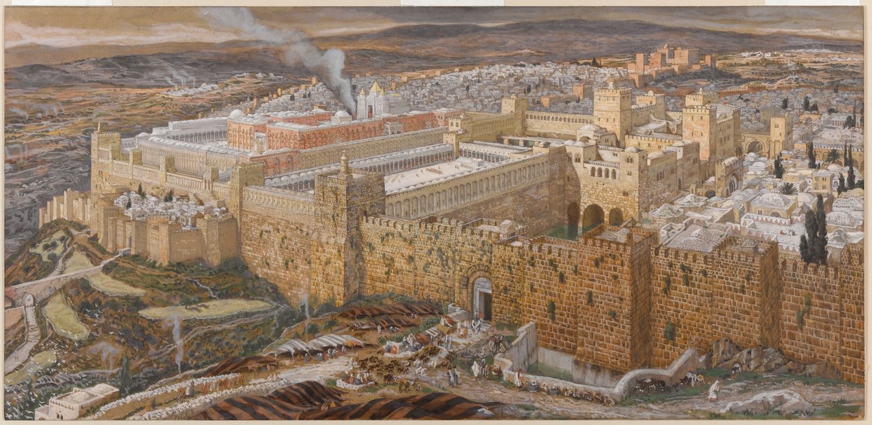 Jerusalem and the Temple of Herodes in Our Lords Time, ilustrace ze Života Krista, cca 1886-94 (wc & kvaš na kartonu) (viz také 101203) od James Jacques Joseph Tissot