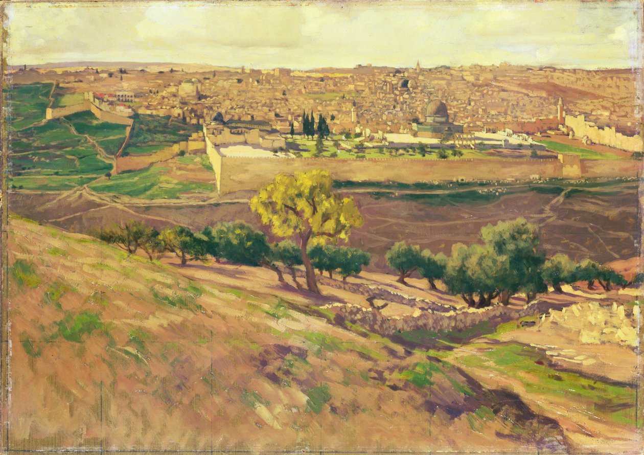 Jeruzalém z Olivetské hory, kolem 1886-96 (kvaš na kartonu) od James Jacques Joseph Tissot