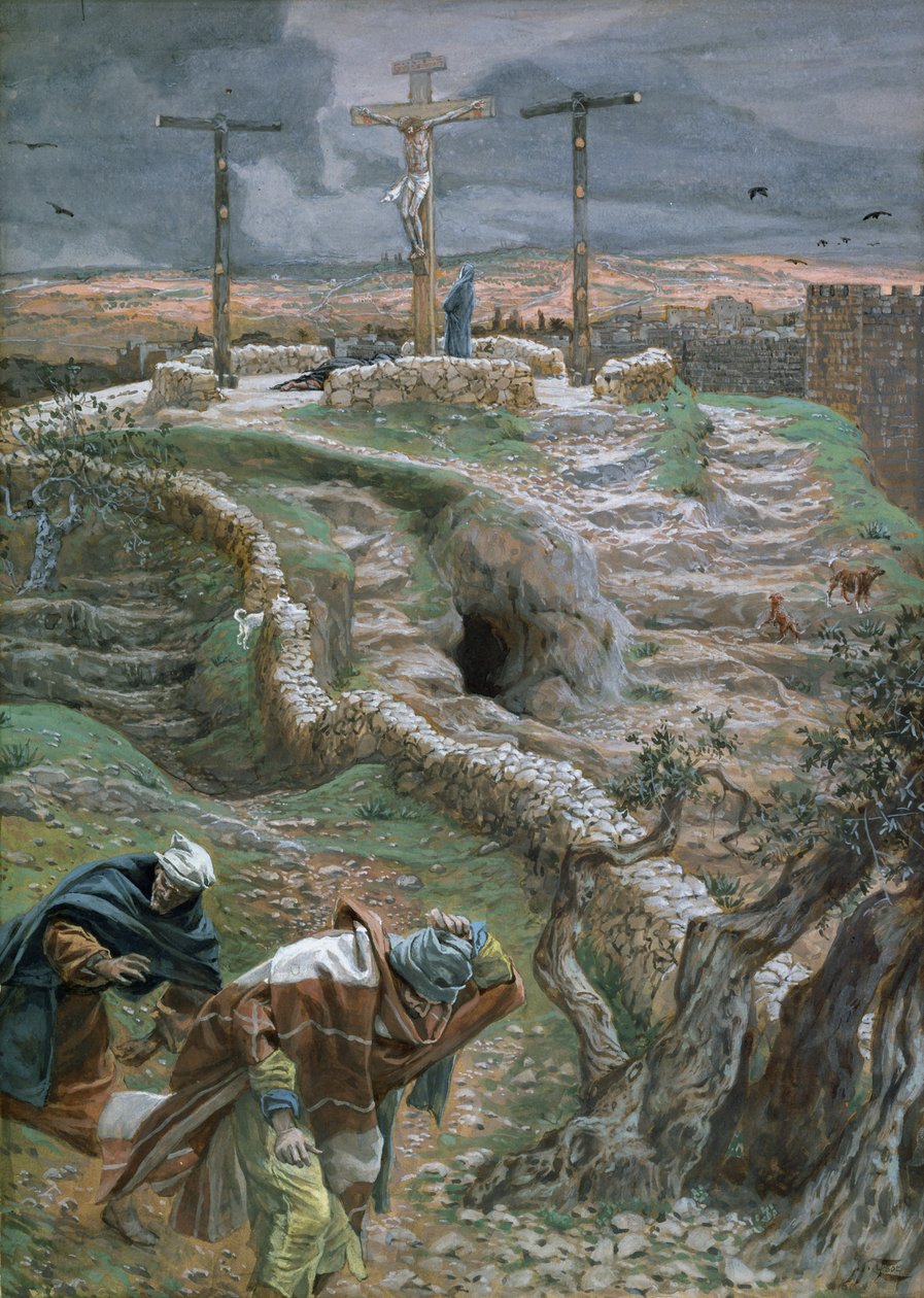 Ježíš sám na kříži, ilustrace pro Život Krista, cca 1884-96 (wc a kvaš na kartonu) od James Jacques Joseph Tissot