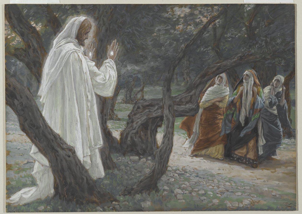Ježíš se zjevuje svatým ženám, ilustrace ze Života našeho Pána Ježíše Krista, 1886-94 (wc přes grafit na papíře) od James Jacques Joseph Tissot