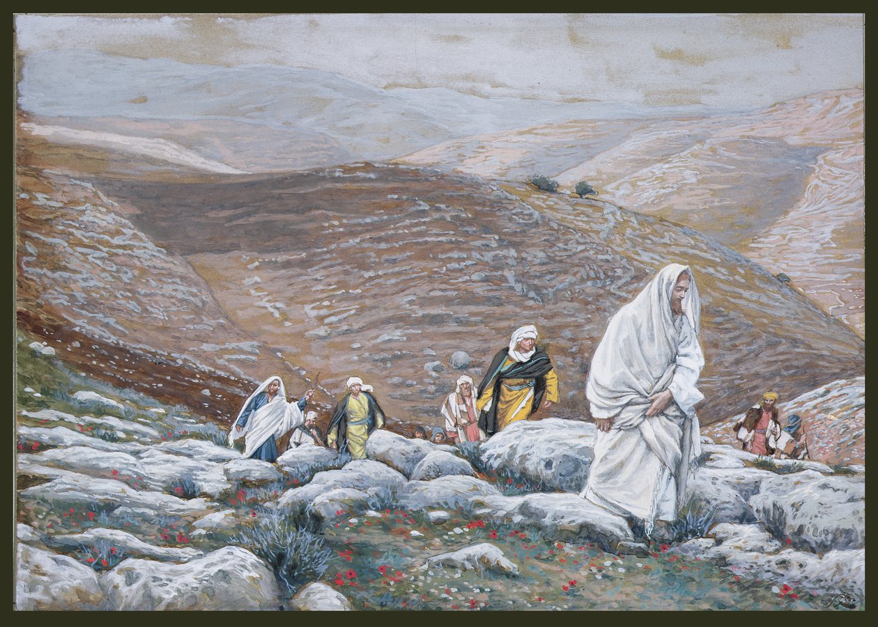 Ježíš jde nahoru do Jeruzaléma, ilustrace pro Život Krista, kolem 1886-94 (wc a kvaš na kartonu) od James Jacques Joseph Tissot