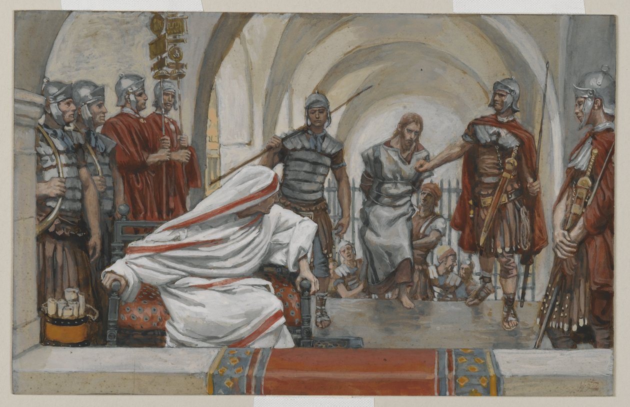 Ježíš vedl od Heroda k Pilátovi, ilustrace ze Života našeho Pána Ježíše Krista, 1886-94 (wc přes grafit na papíře) od James Jacques Joseph Tissot