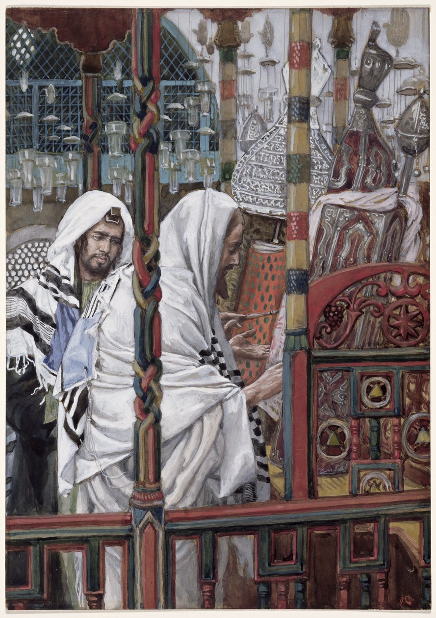 Ježíš učí v synagoze, ilustrace k Životu Krista, cca 1886-94 (wc a kvaš na kartonu) od James Jacques Joseph Tissot