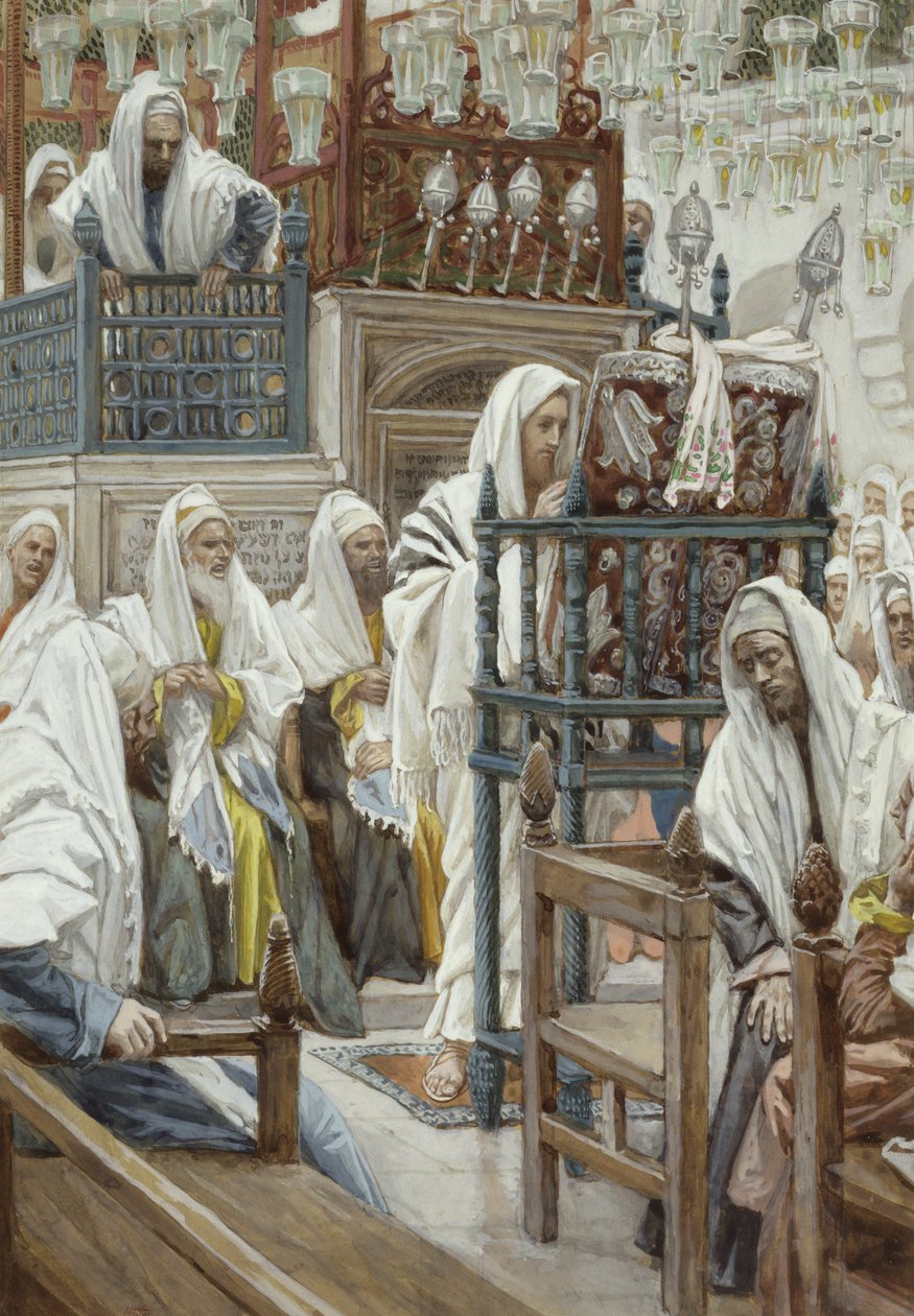 Ježíš rozvinul knihu v synagoze, ilustrace k Životu Krista, cca 1886-96 (wc na papíře) od James Jacques Joseph Tissot