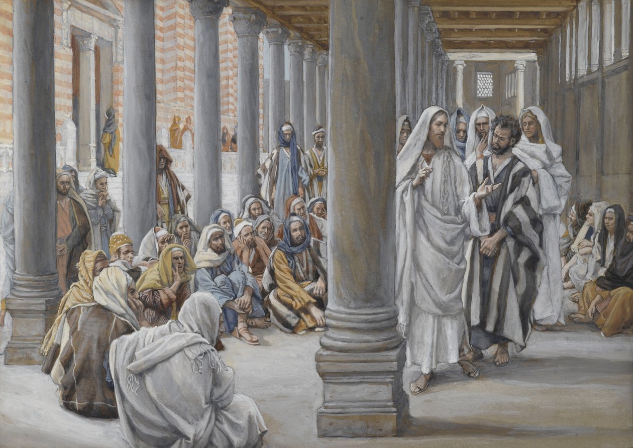 Jesus Walks in Portico of Solomon, ilustrace ze Života našeho Pána Ježíše Krista, 1886-96 (wc přes grafit na papíře) od James Jacques Joseph Tissot