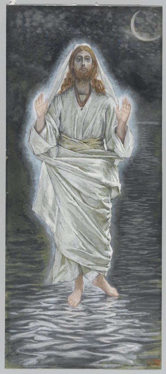 Ježíš chodí po moři, ilustrace ze Života našeho Pána Ježíše Krista (wc přes grafit na papíře) od James Jacques Joseph Tissot