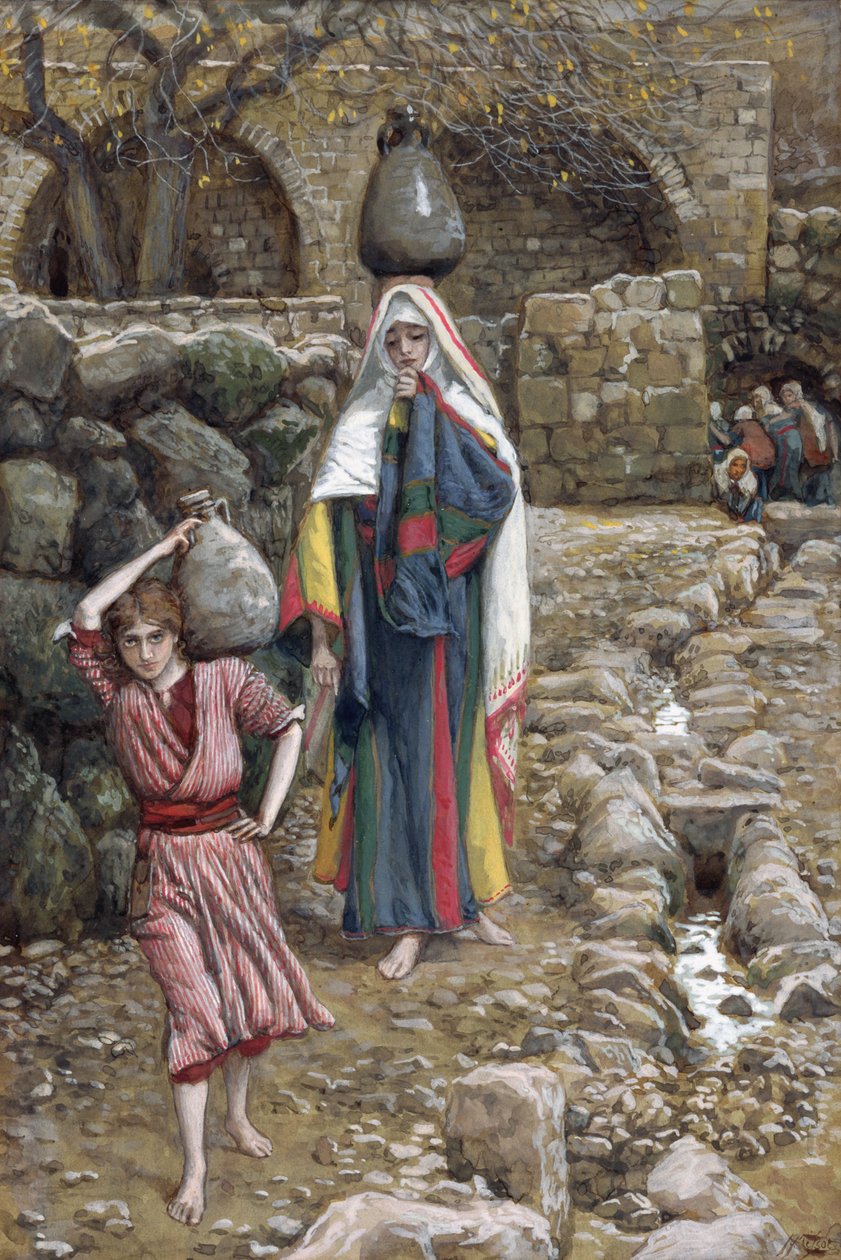 Ježíš a jeho matka u fontány, ilustrace k The Life of Christ, c.1886-94 (wc & kvaš na kartonu) od James Jacques Joseph Tissot
