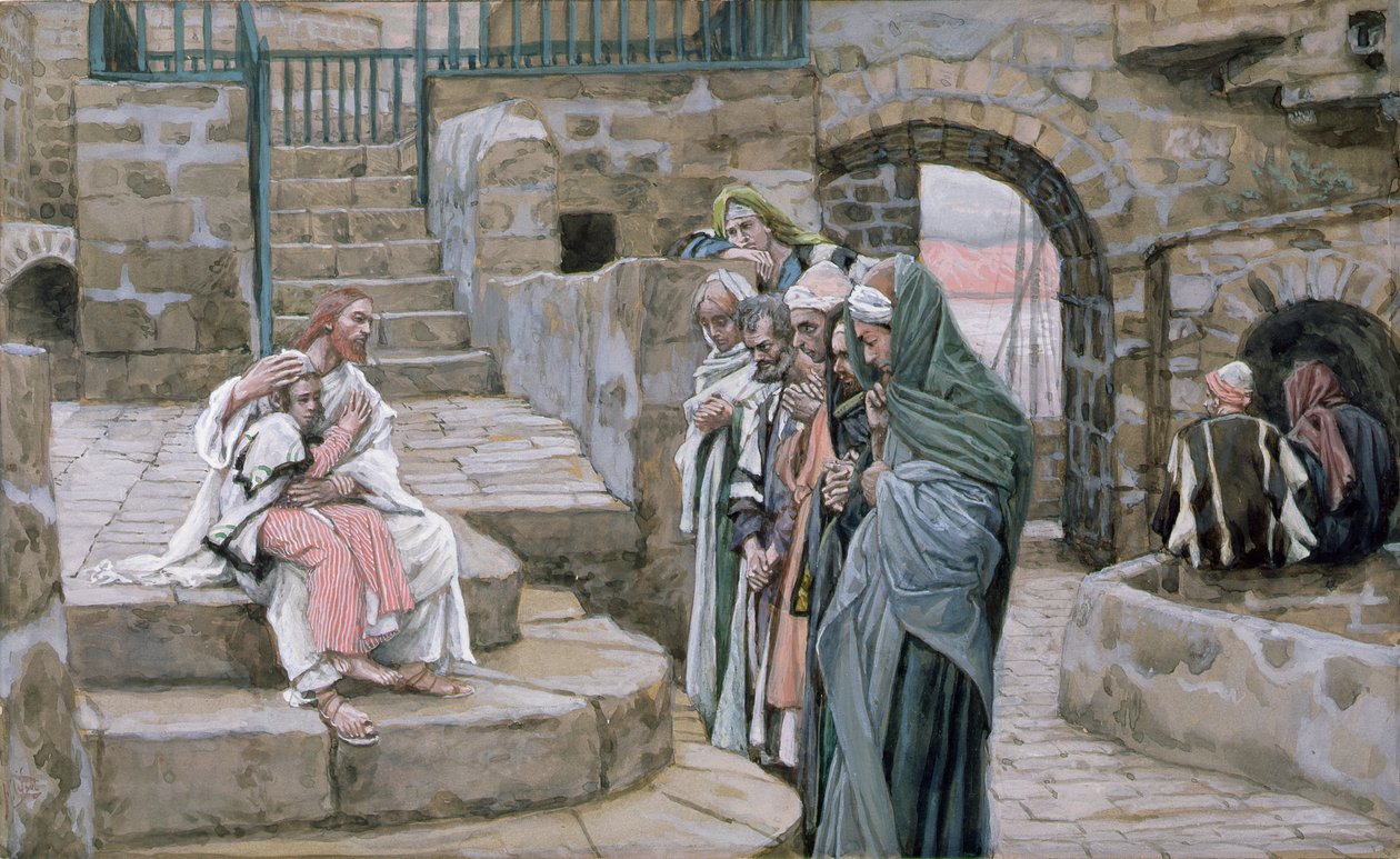 Ježíš a malé dítě, ilustrace pro Život Krista, cca 1886-94 (wc a kvaš na kartonu) od James Jacques Joseph Tissot