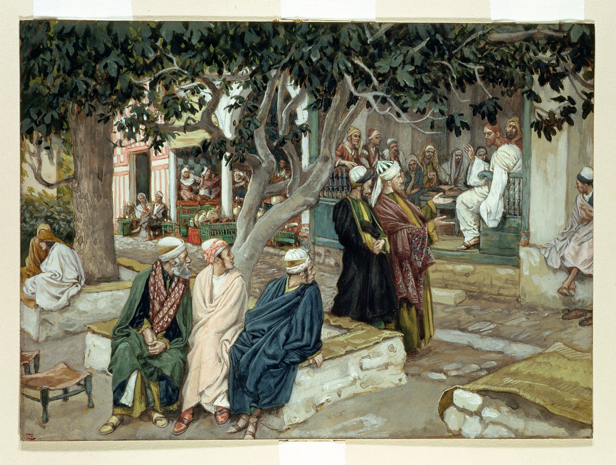 Ježíš na setkání se svatým Matoušem, ilustrace pro Život Kristův, cca 1886-96 (kvaš na kartonu) od James Jacques Joseph Tissot