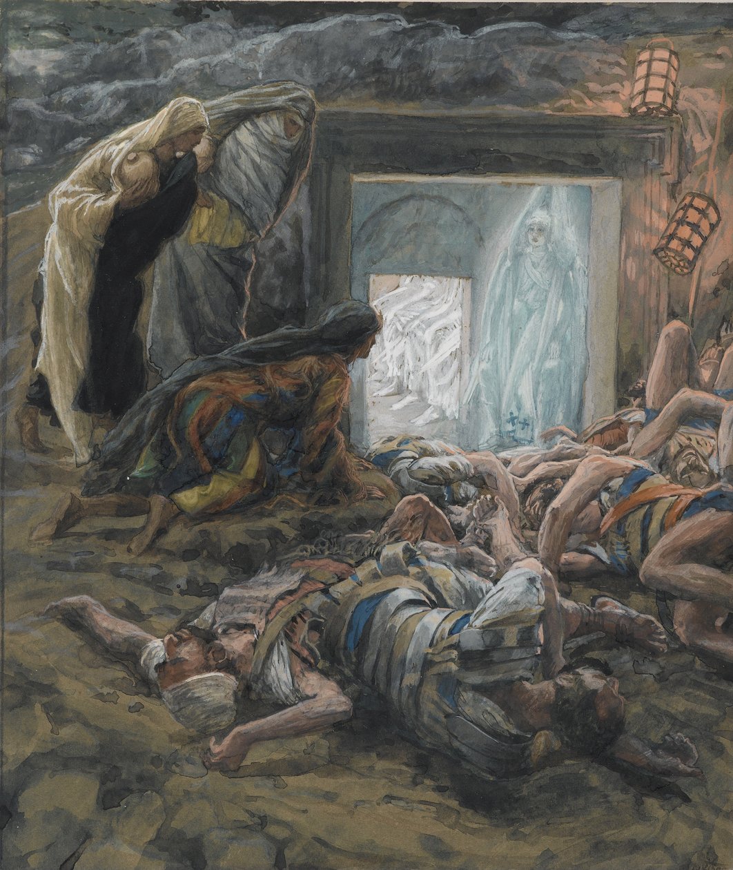 Marie Magdalena a svaté ženy u hrobu, ilustrace ze Života našeho Pána Ježíše Krista, 1886-94 (wc přes grafit na papíře) od James Jacques Joseph Tissot