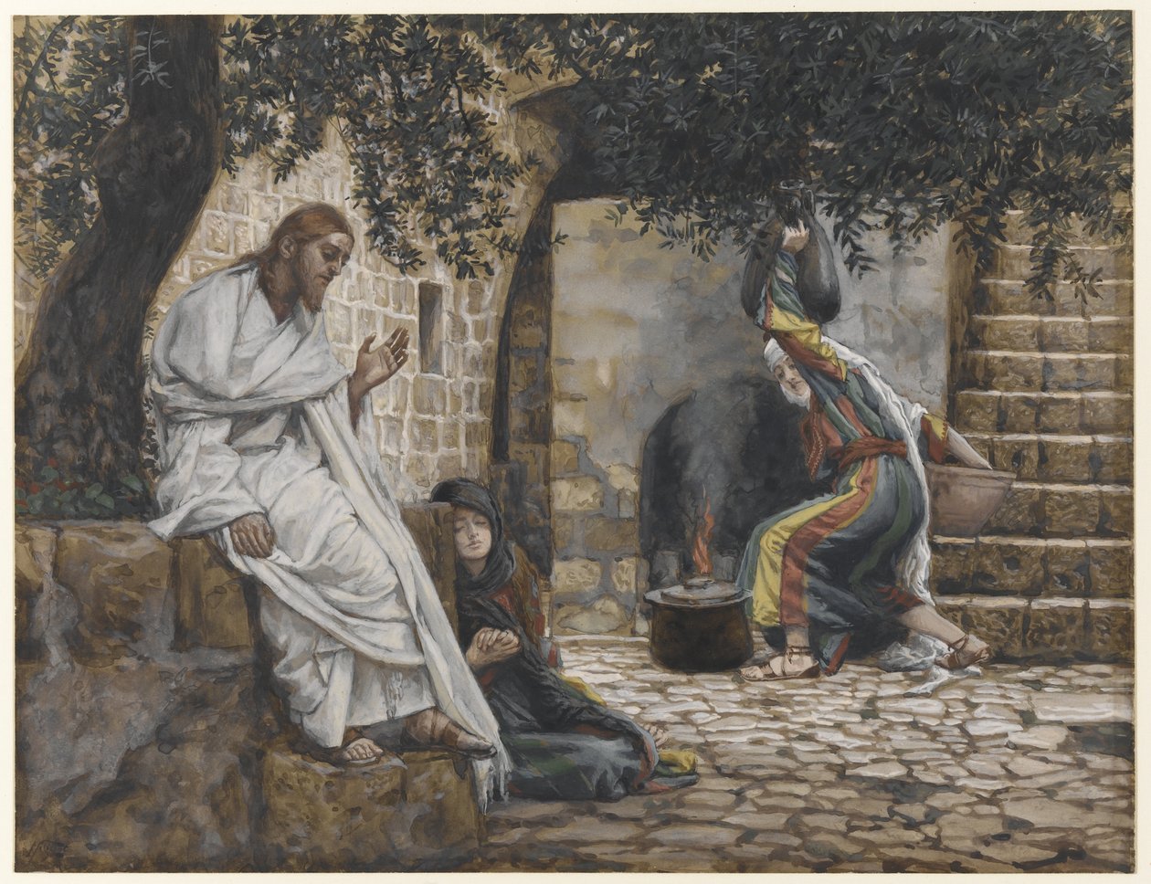 Marie Magdalena u Ježíšových nohou, ilustrace ze Života našeho Pána Ježíše Krista, 1886-94 (wc přes grafit na papíře) od James Jacques Joseph Tissot