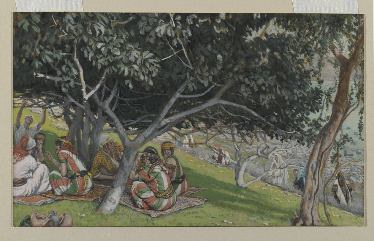 Nathaniel pod fíkovníkem, ilustrace ze Života našeho Pána Ježíše Krista (wc přes grafit na papíře) od James Jacques Joseph Tissot