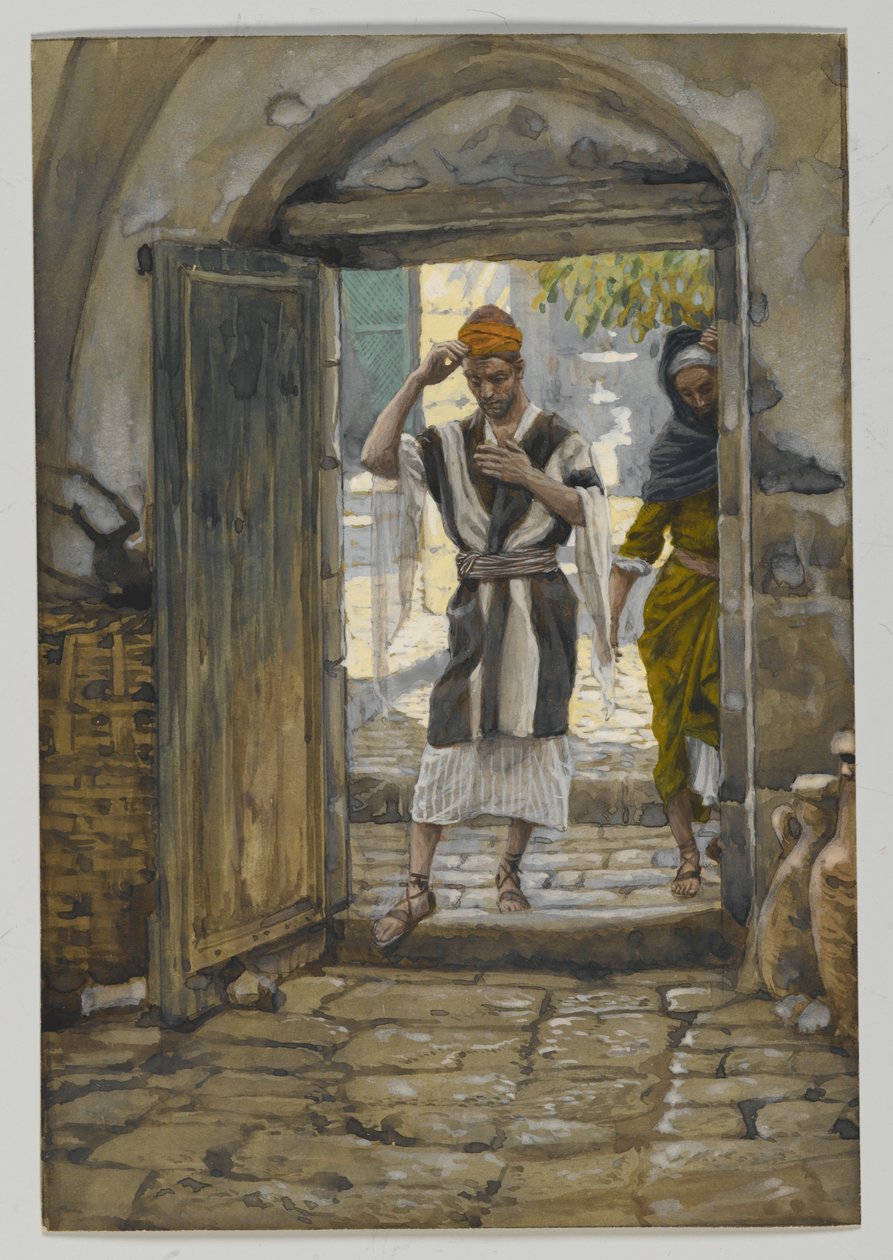 Při vstupu do domu pozdravte, ilustrace ze Života našeho Pána Ježíše Krista (wc přes grafit na papíře) od James Jacques Joseph Tissot